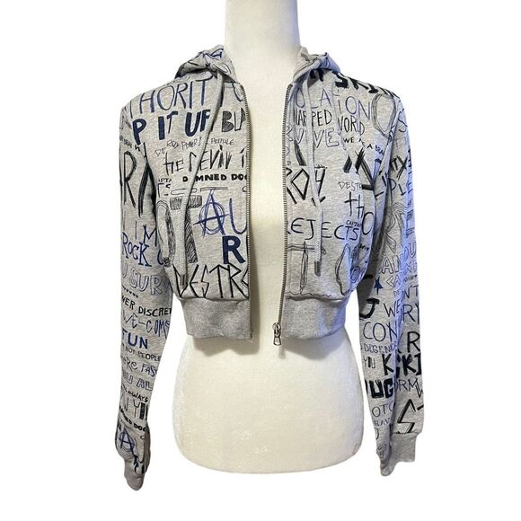 MOSCHINO COUTURE New!! Iconic Streetwear Design Gray Crop Sz Small Zip Sweatshir - Picture 11 of 15